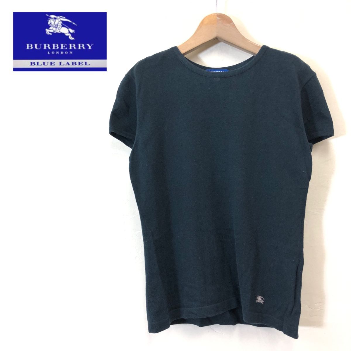 A192-F-S◆ BURBERRY blue label バーバリーブルーレーベル 半袖Tシャツ カットソー ◆ size38 コットン100 ブラック 古着 レディース 春夏_画像1