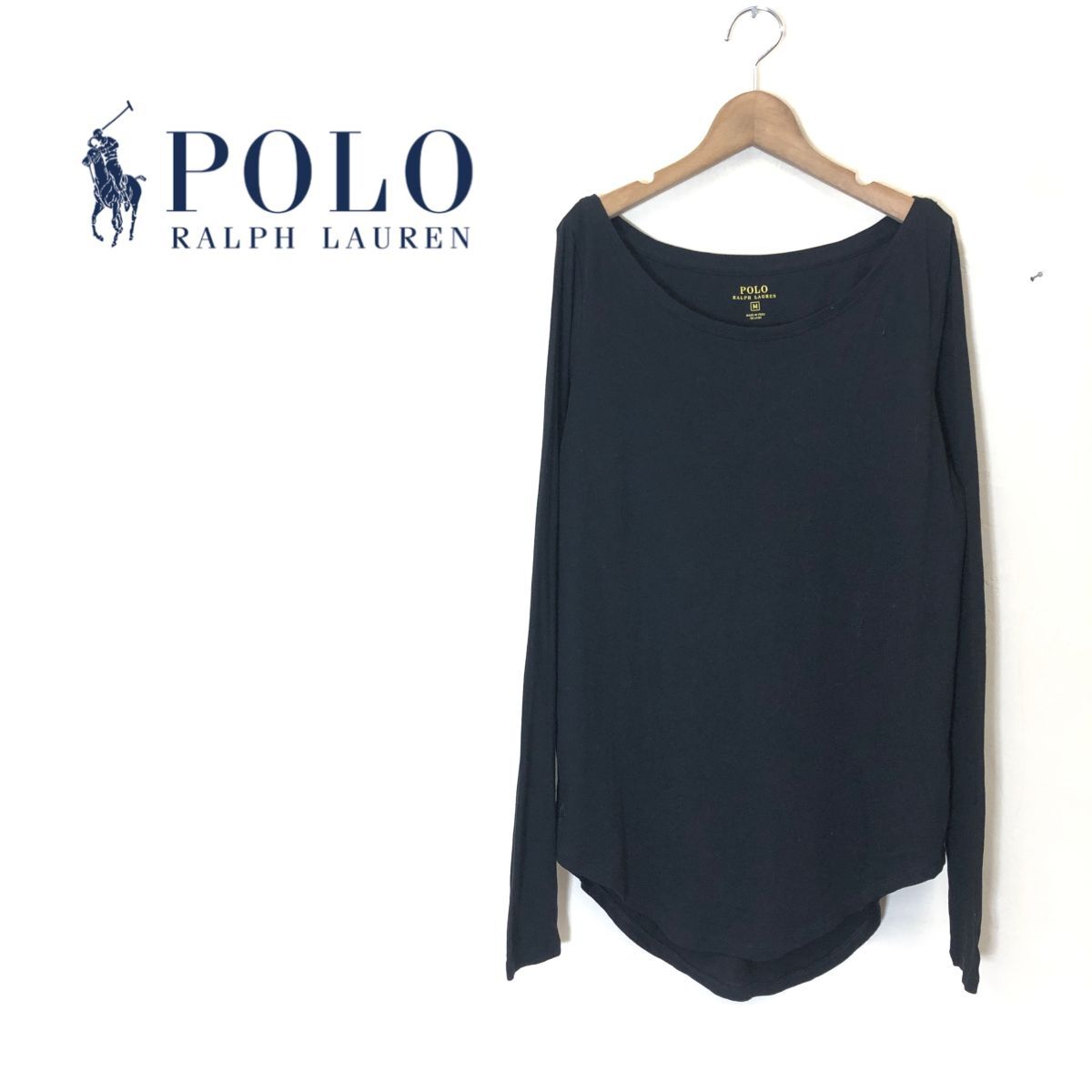 A171-K-S◆POLO RALPH LAUREN ポロラルフローレン 長袖カットソー◆sizeM ブラック 薄手 綿100% 着心地抜群 無地 シンプル カジュアル_画像1