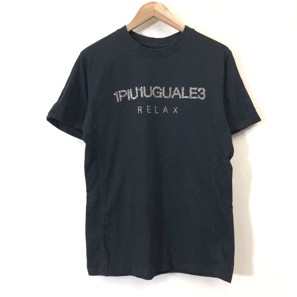 A47-F-N◆ 1PIU1UGUALE3 ウノピゥウノウグァーレトレ 半袖Tシャツ カットソー ロゴビーズ ◆ sizeM コットン 古着 レディース 春夏_画像2