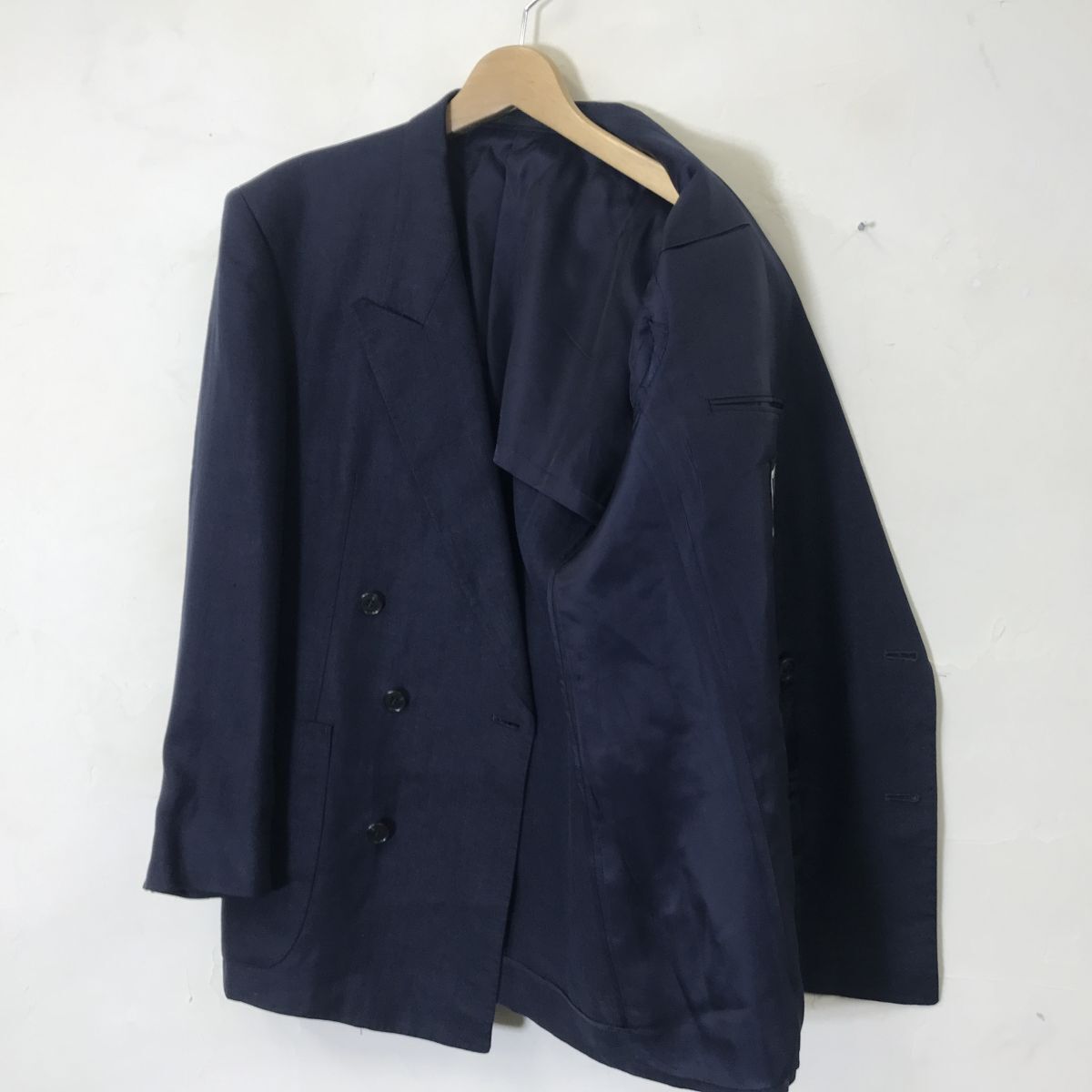 A884-N◆old◆ Christian Dior クリスチャンディオール ブレザー テーラードジャケット ダブル 背抜き ◆sizeS ネイビー 紺 リネン100の画像6