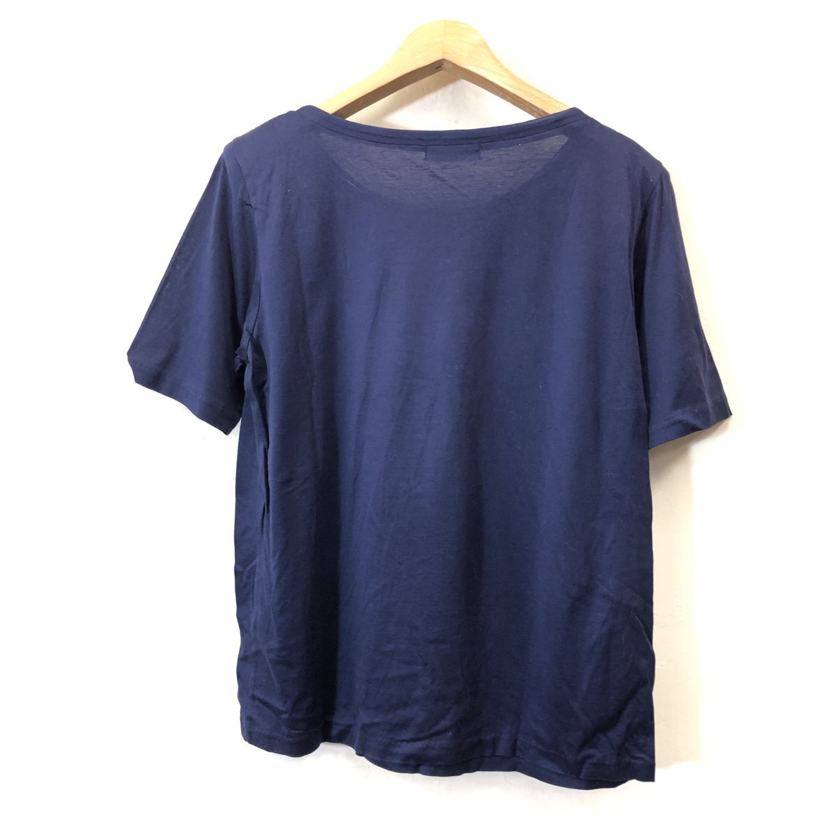 A1268-F-N◆old◆YVES SAINT LAURENT イヴサンローラン 半袖Tシャツ カットソー ロゴ 肩パッド◆M コットン ネイビー レディース 古着 春夏_画像6