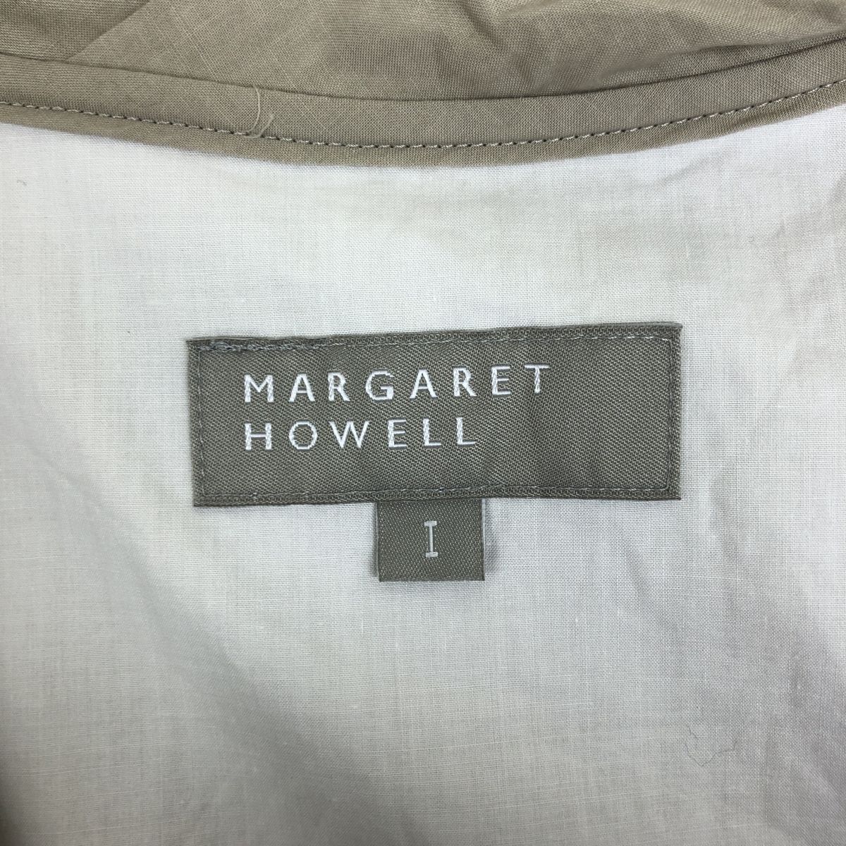 A1311-G◆美品◆MARGARET HOWELL マーガレットハウエル シャツ◆sizeⅠ コットン100% 日本製 ベージュ 無地 レディース 半袖 リボン 夏服_画像5