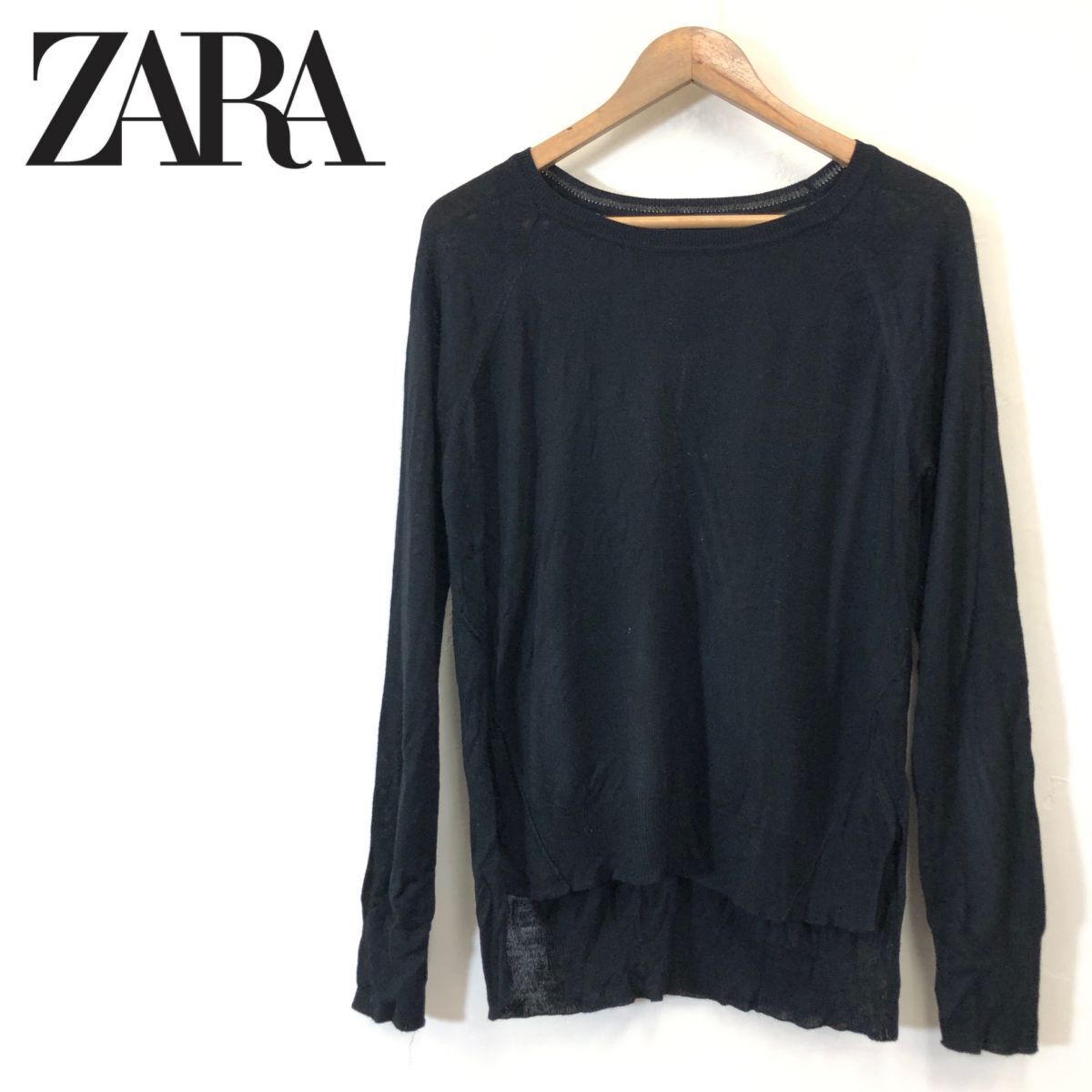 A1067-F◆ ZARA ザラ ニット セーター トップス ◆ sizeM レーヨン アクリル ブラック 黒 単色 古着 レディース 春_画像1