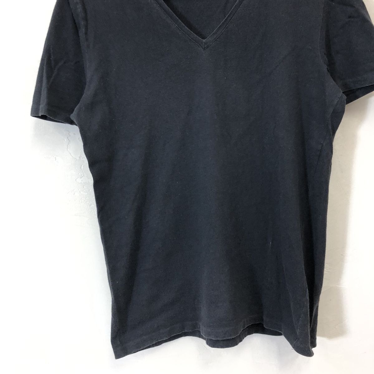 A1062-F◆ イタリア製 ◆ GUCCI グッチ 半袖Tシャツ カットソー Ｖネック ◆ sizeL コットン100 ブラック 黒 無地 古着 春夏_画像4