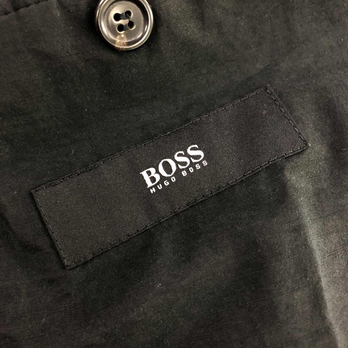 A934-F-S◆ HUGO BOSS ヒューゴボス テーラードジャケット シングル 総裏 ◆ size52 ウール100 ブラック 黒 単色 古着 メンズ_画像8