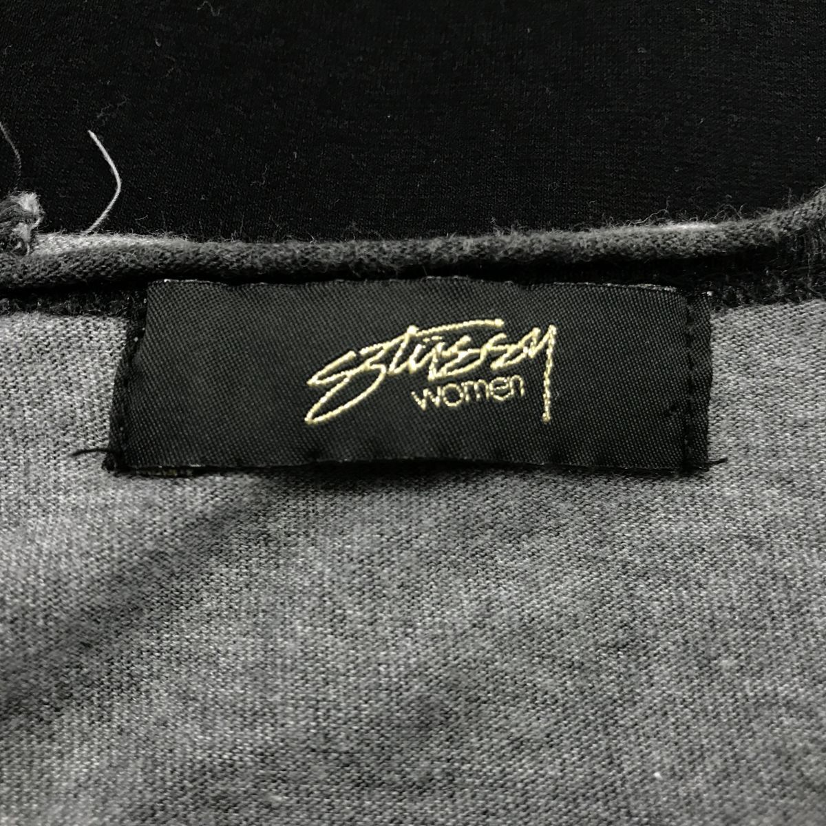 A986-N◆ stussy women ステューシー ラグランカットソー Tシャツ ワンピース プリント◆ sizeM グレー ブラック コットン レーヨンの画像8