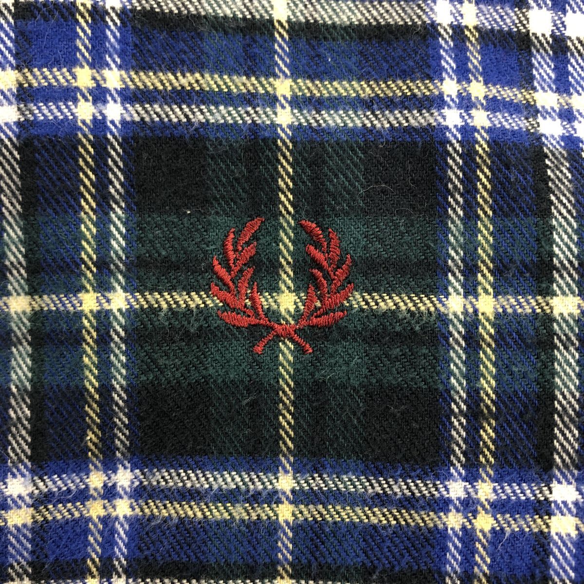 A922-U*FRED PERRY Fred Perry shirt long sleeve long shirt embroidery Logo check pattern casual trad piling put on *size S blue group cotton 100%