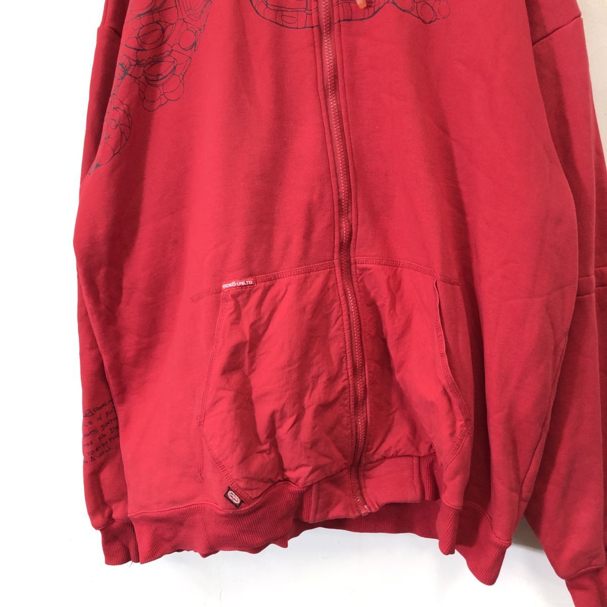 A875-F-N◆ old ◆ ecko unltd エコーアンリミテッド ジップアップパーカー フーディ ジャケット 大きめ ◆ size2XL コットン レッド 古着の画像4