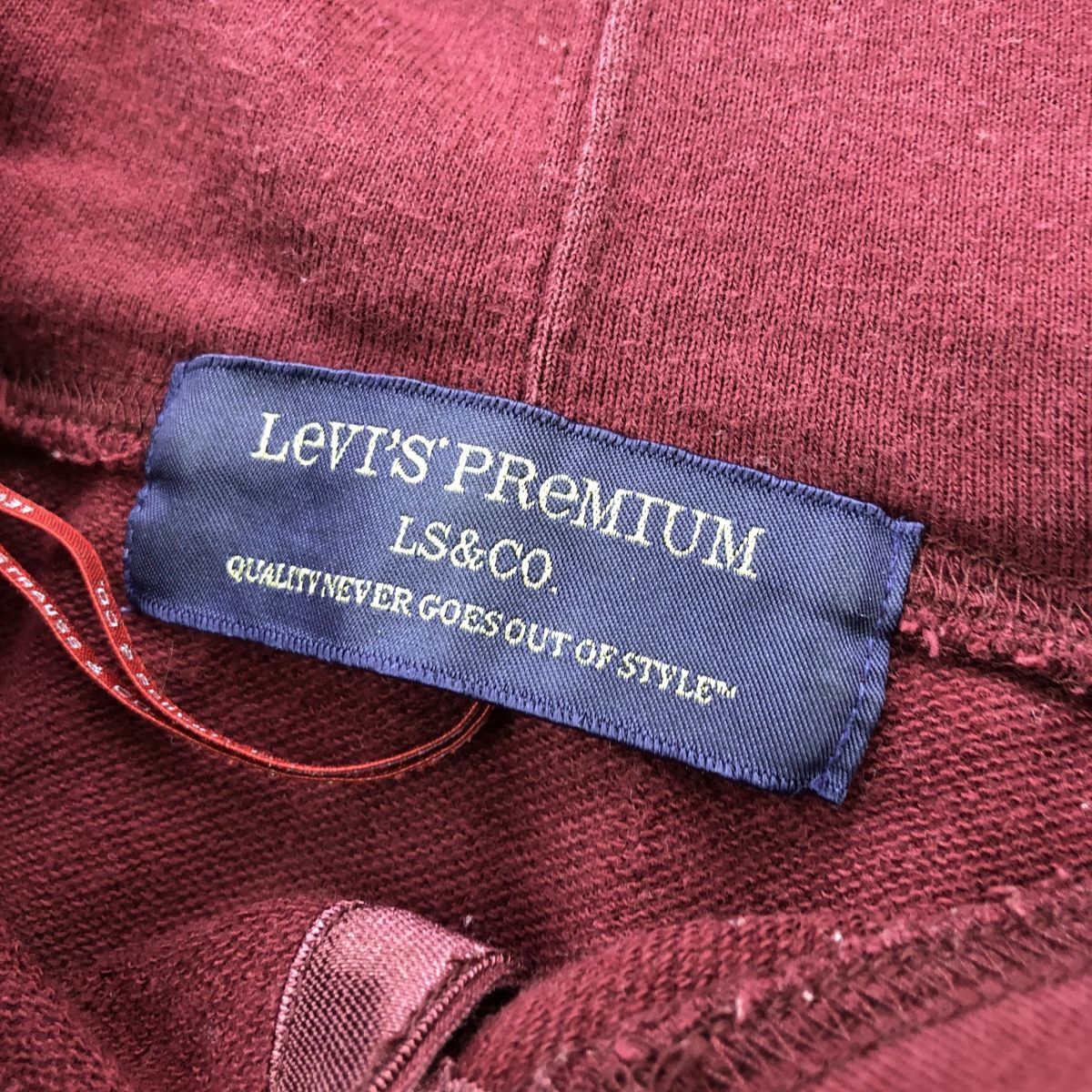 A1838-F-N◆ Levis premium リーバイス プレミアム ヘンリーネックパーカ フーディ 袖ニット ◆ sizeL コットン ウール レッド 古着 春_画像7