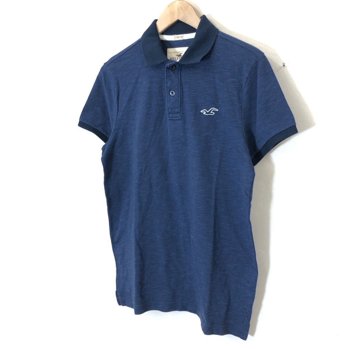 A1826-F-N* HOLLISTER Hollister polo-shirt with short sleeves tops * sizeS cotton 100 navy old clothes men's spring summer outdoor 