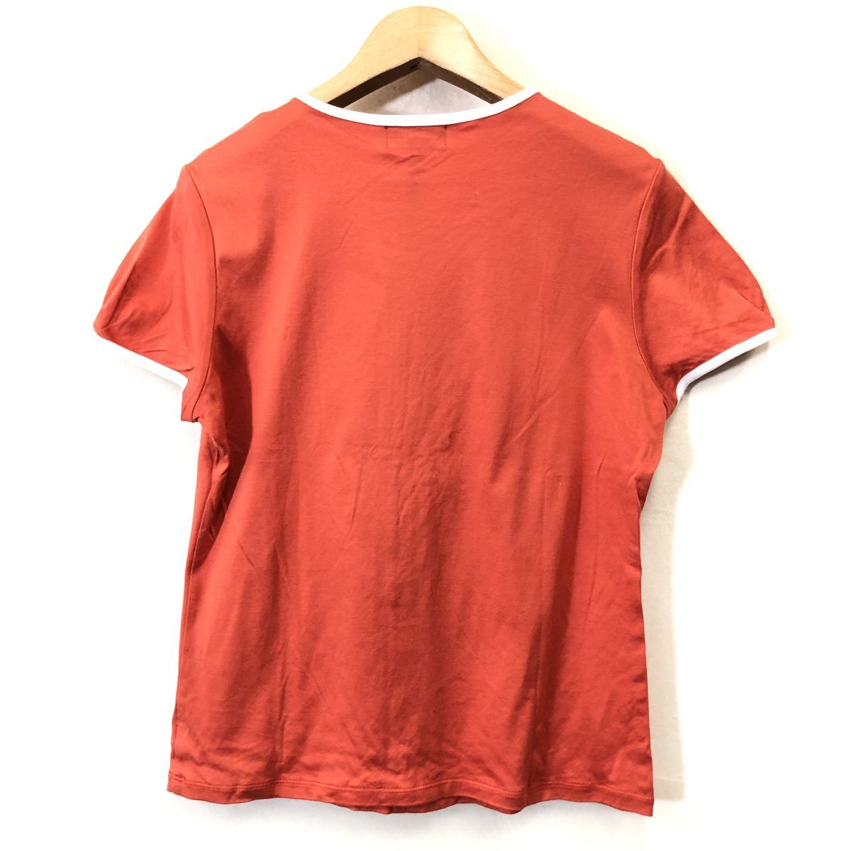 A1675-F◆ 美品 ◆ LANVIN ランバン 半袖Tシャツ カットソー フリル ◆ size40 コットン100 オレンジ 古着 レディース 春夏の画像6