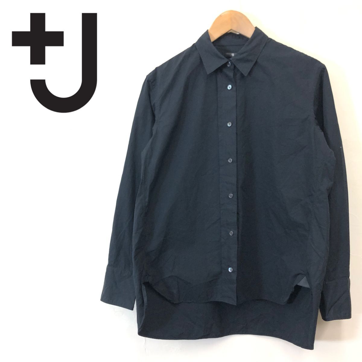 A1662-F◆ UNIQLO +J ユニクロプラスジェイ ジルサンダー スーピマコットンオーバーサイズシャツ 長袖 ◆ sizeM 綿100 ブラック 古着 春_画像1