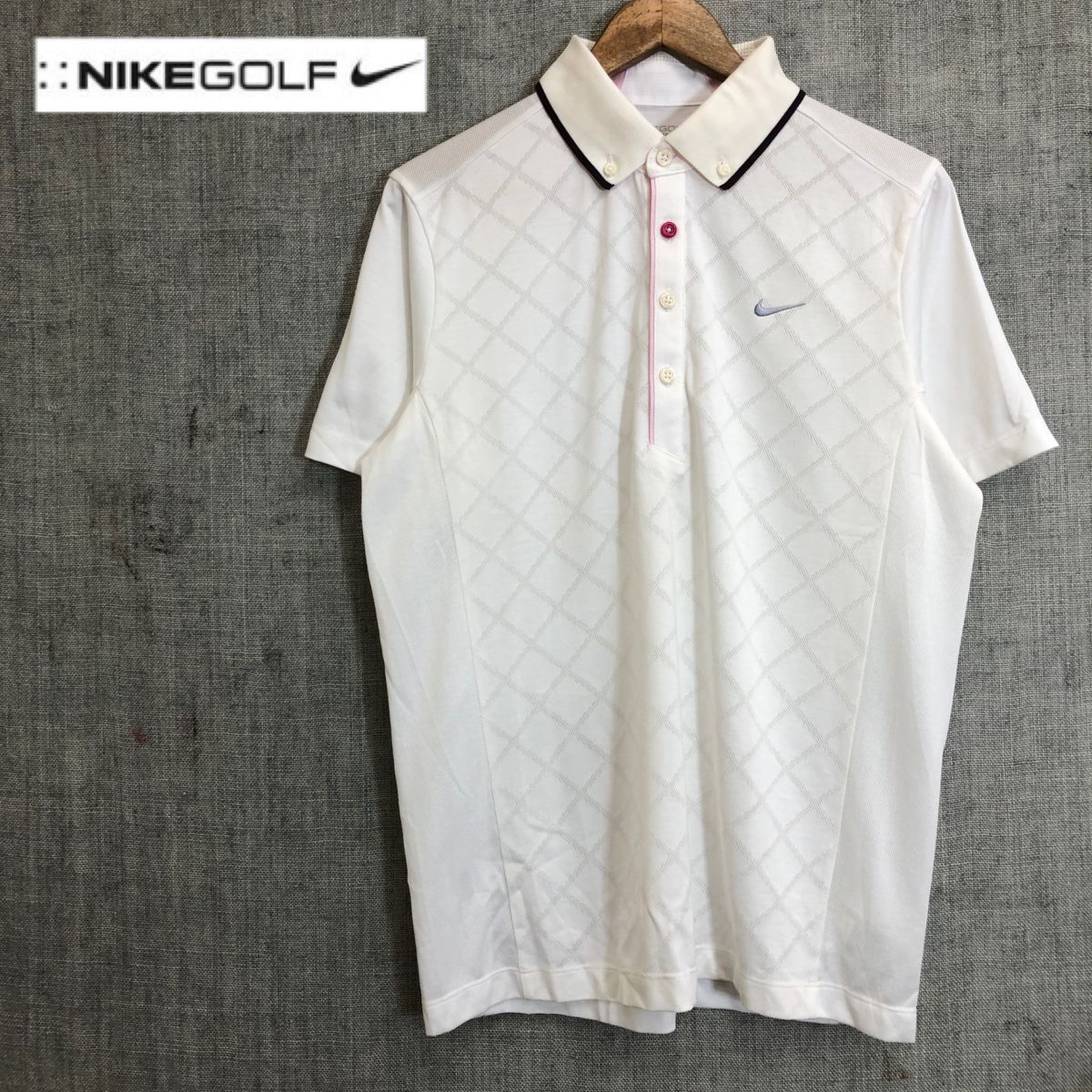 A1565-F◆ NIKE GOLF ナイキゴルフ 半袖ポロシャツ ボタンダウン ◆ sizeM コットン ポリエステル ホワイト 古着 メンズ 春夏_画像1