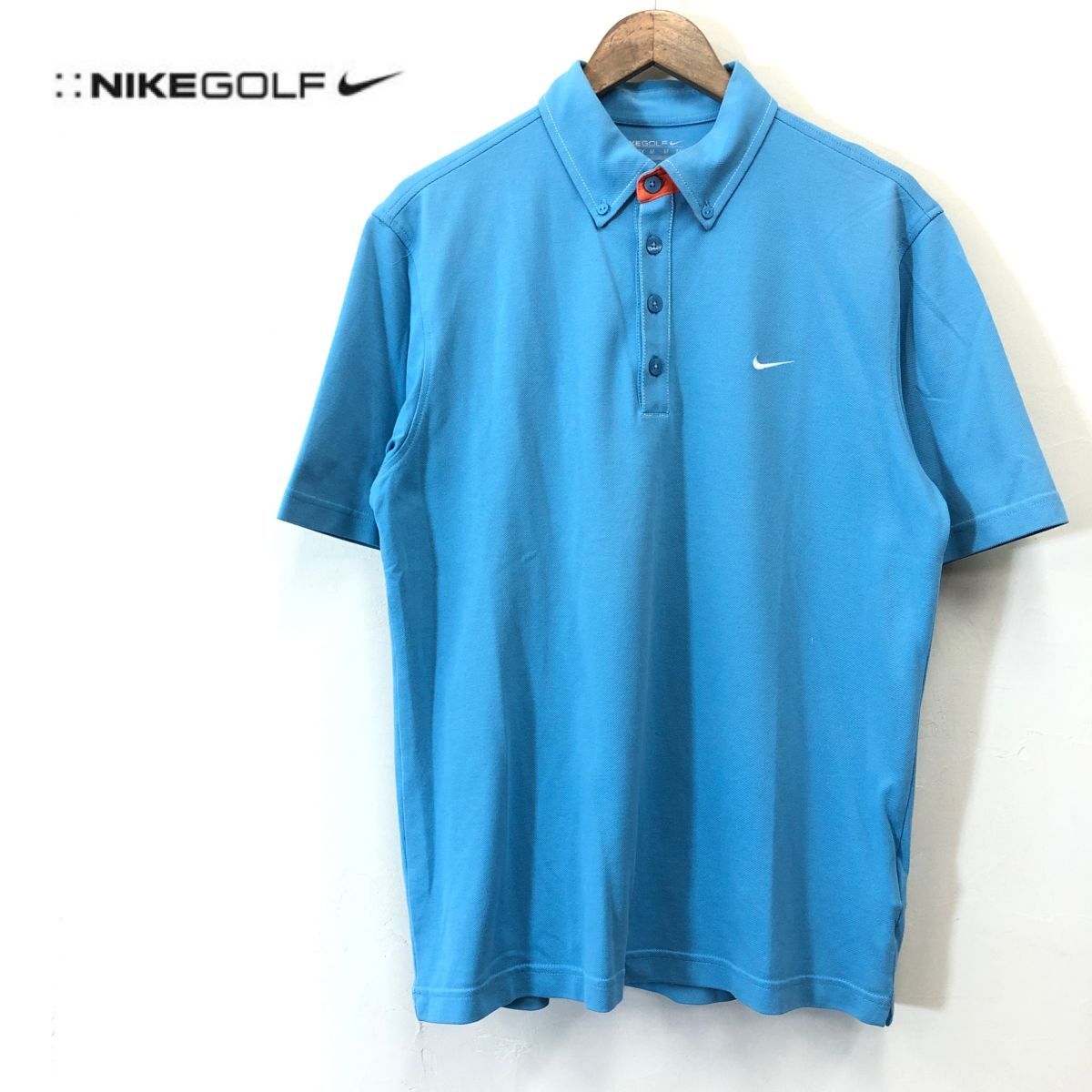 A1564-F◆ NIKE GOLF ナイキゴルフ 半袖ポロシャツ ボタンダウン ◆ sizeM コットン ポリエステル ブルー 古着 メンズ 春夏_画像1