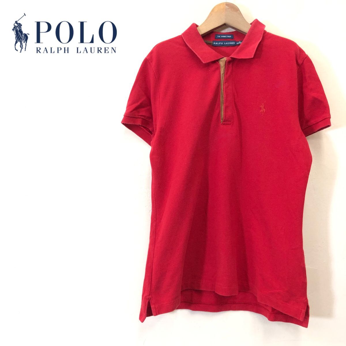 A1542-F◆ POLO RALPH LAUREN ポロラルフローレン 半袖ポロシャツ カットソー ◆ sizeM コットン100 レッド 古着 メンズ 春夏_画像1