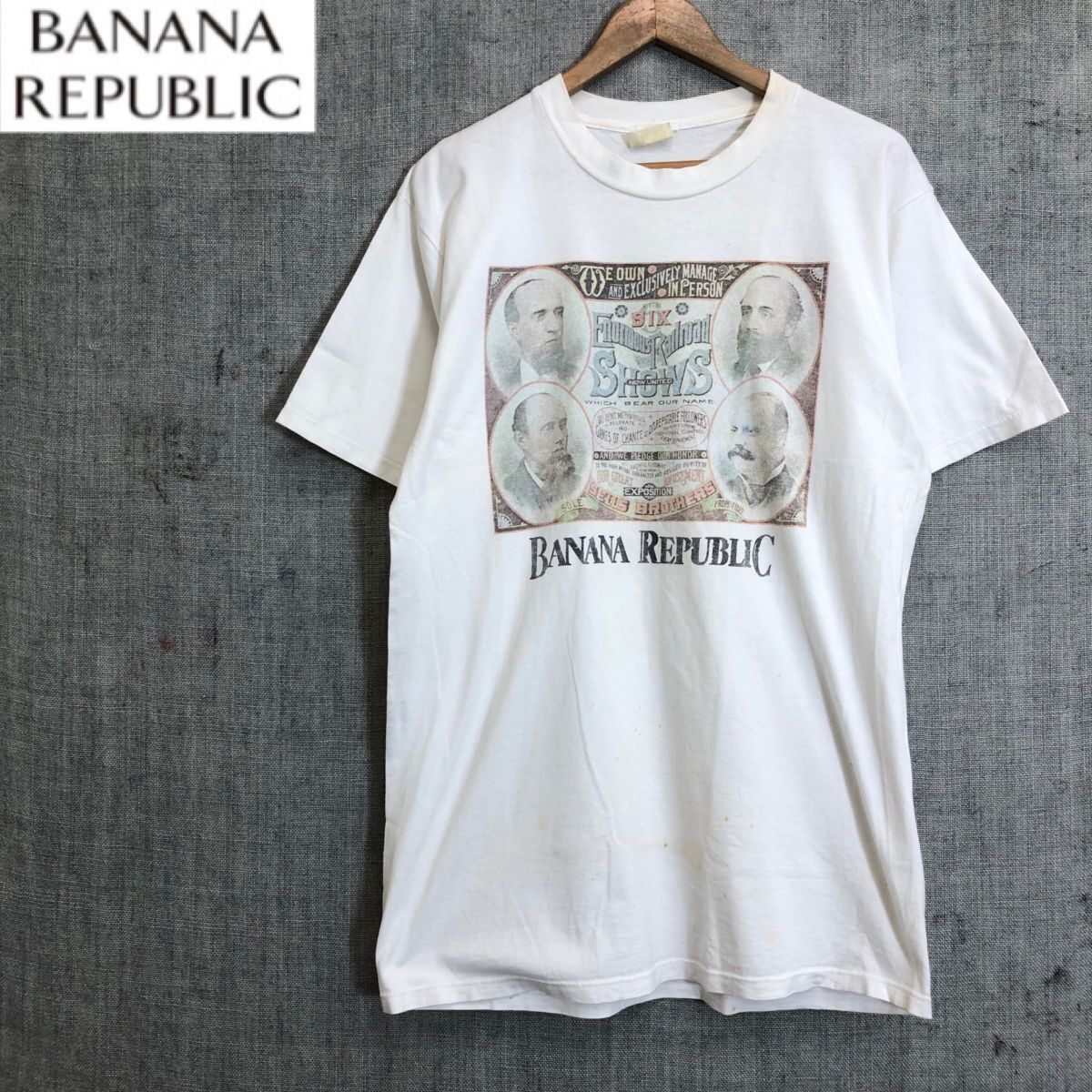 A1481-F◆ 80s~ ◆ vitage ◆ BANANAREPUBLIC バナナリパブリック 半袖Tシャツ カットソー USA製 old ◆ sizeS コットン ホワイト 古着の画像1