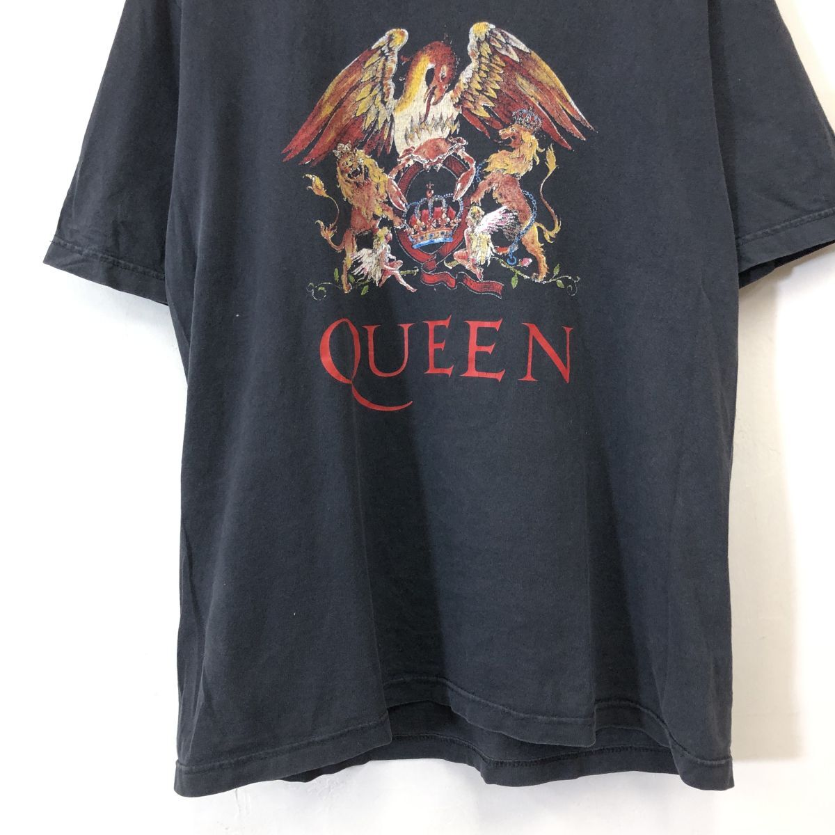 A1450-F◆ old ◆ QUEEN クイーン 半袖 バンドTシャツ カットソー プリント ◆ sizeL コットン100 ブラック 古着 メンズ 春夏の画像4