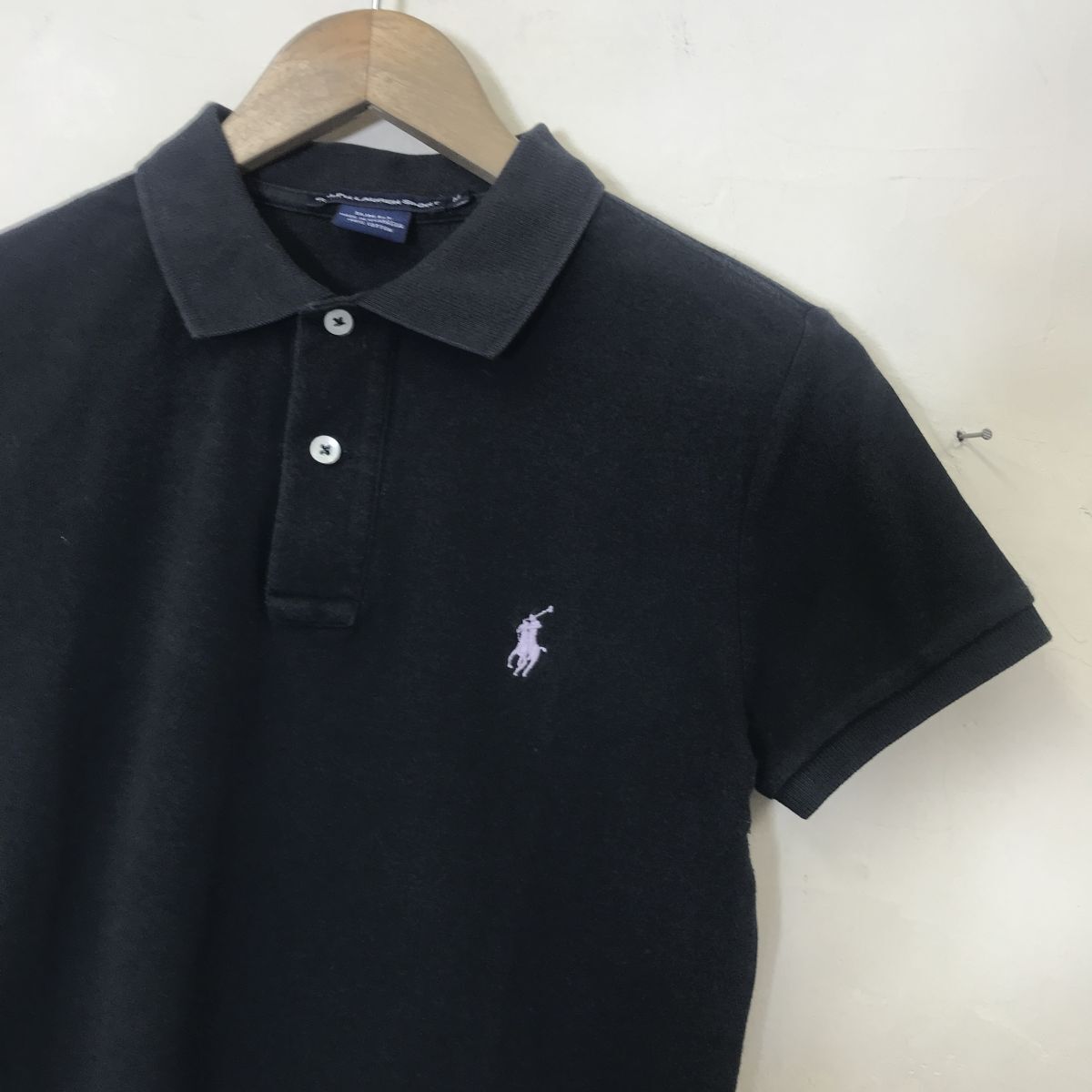 A1525-U◆RALPH LAUREN SPORT ラルフローレンスポーツ ポロシャツ 半袖 刺繍ロゴ 無地 シンプル カジュアル◆size M ブラック コットン_画像3