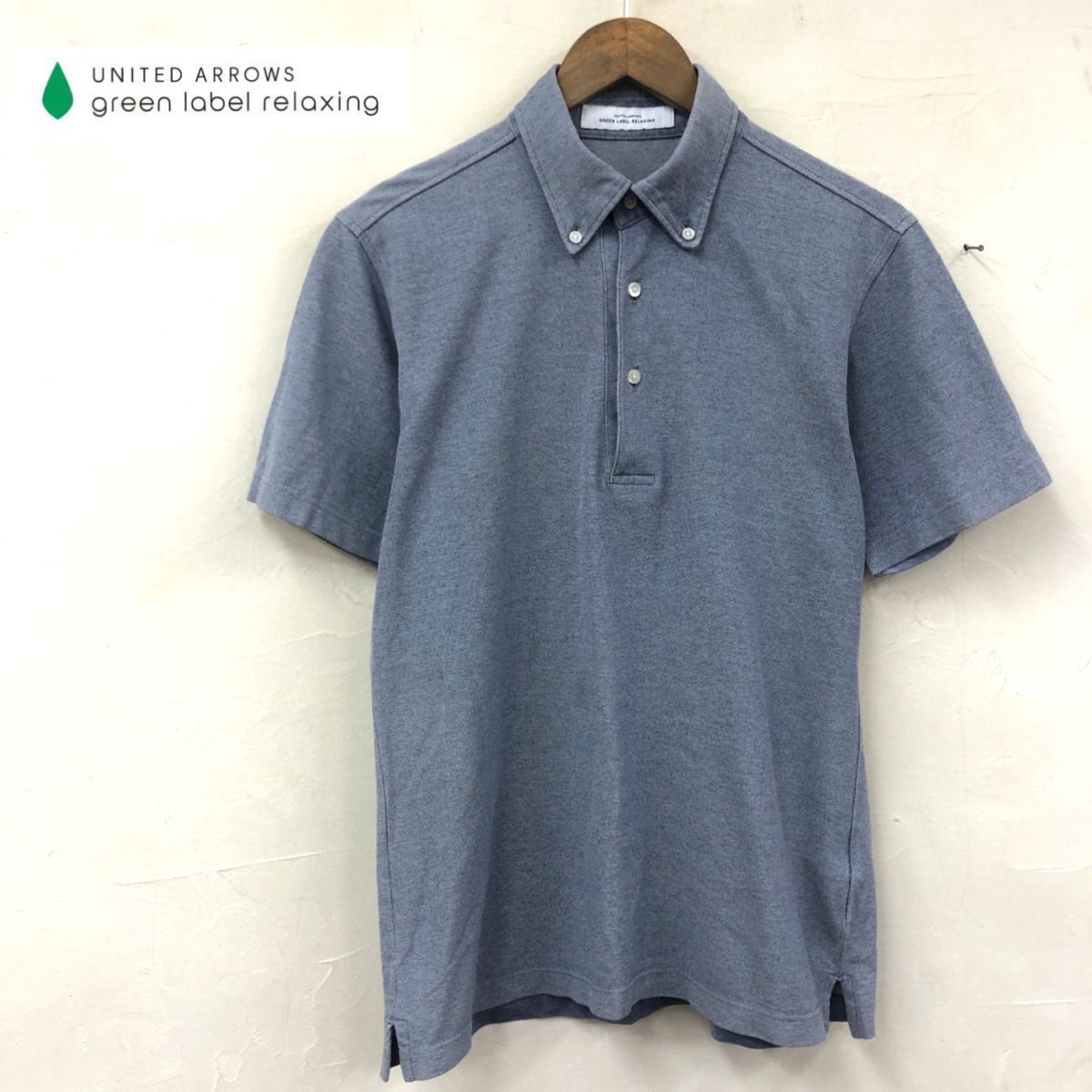 A1514-W◆GREEN LABEL RELAXING グリーンレーベルリラクシング 半袖 ポロシャツ ボタンダウン◆size:M ブルー系 コットン ポリエステル_画像1