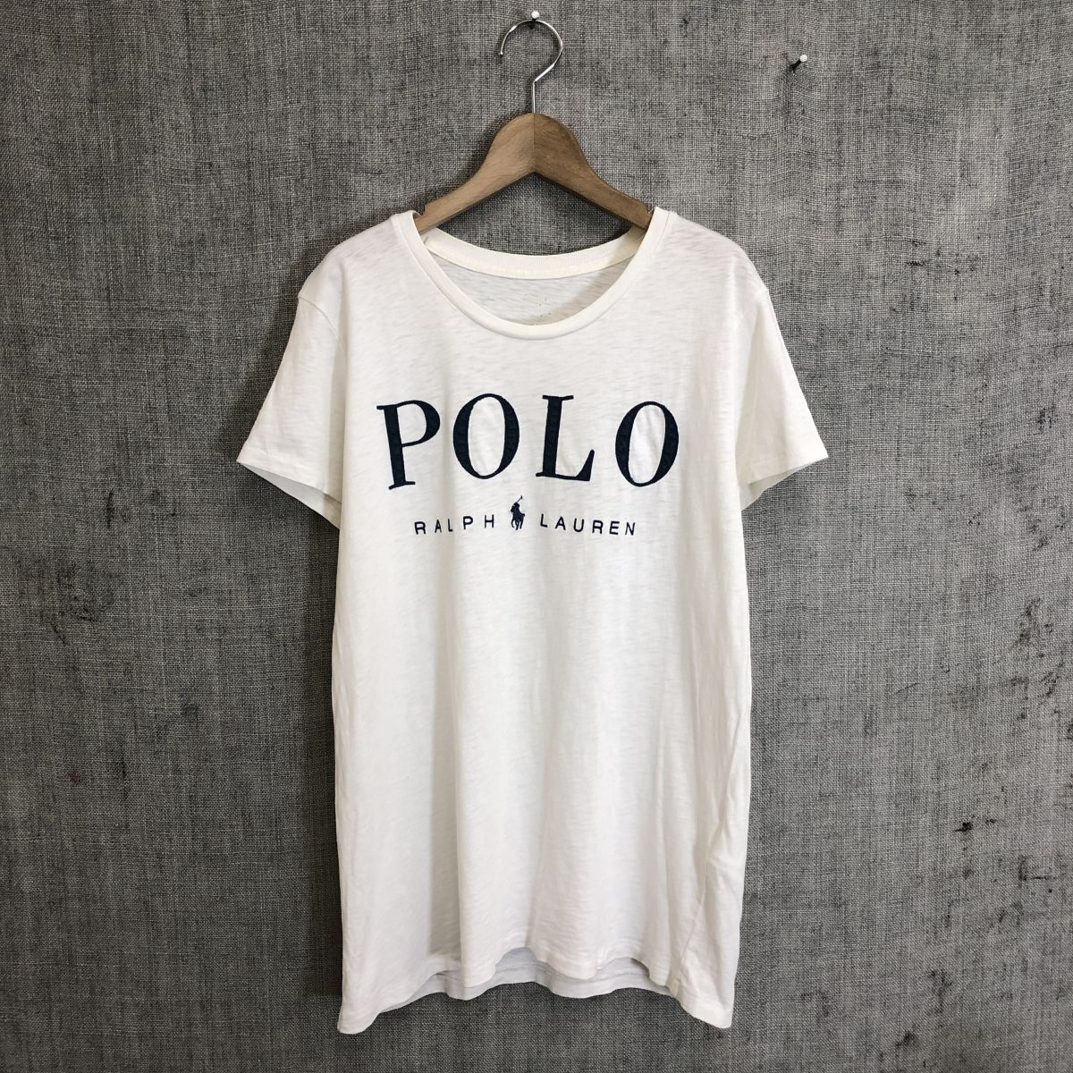 A1491-T◆ralph lauren ラルフローレン 半袖Tシャツ クルーネック 刺繍ロゴ プルオーバー◆sizeO ホワイト メンズ トップス コットン100_画像2