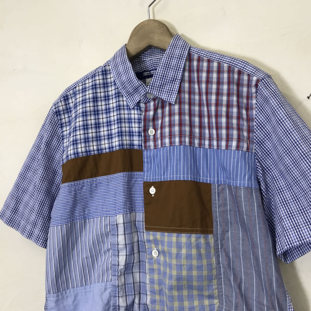 A2593-D◆美品◆ JUNYA WATANABE MAN COMME des GARCONS コムデギャルソン 半袖シャツ パッチワーク ◆sizeS チェック マルチ コットン_画像5