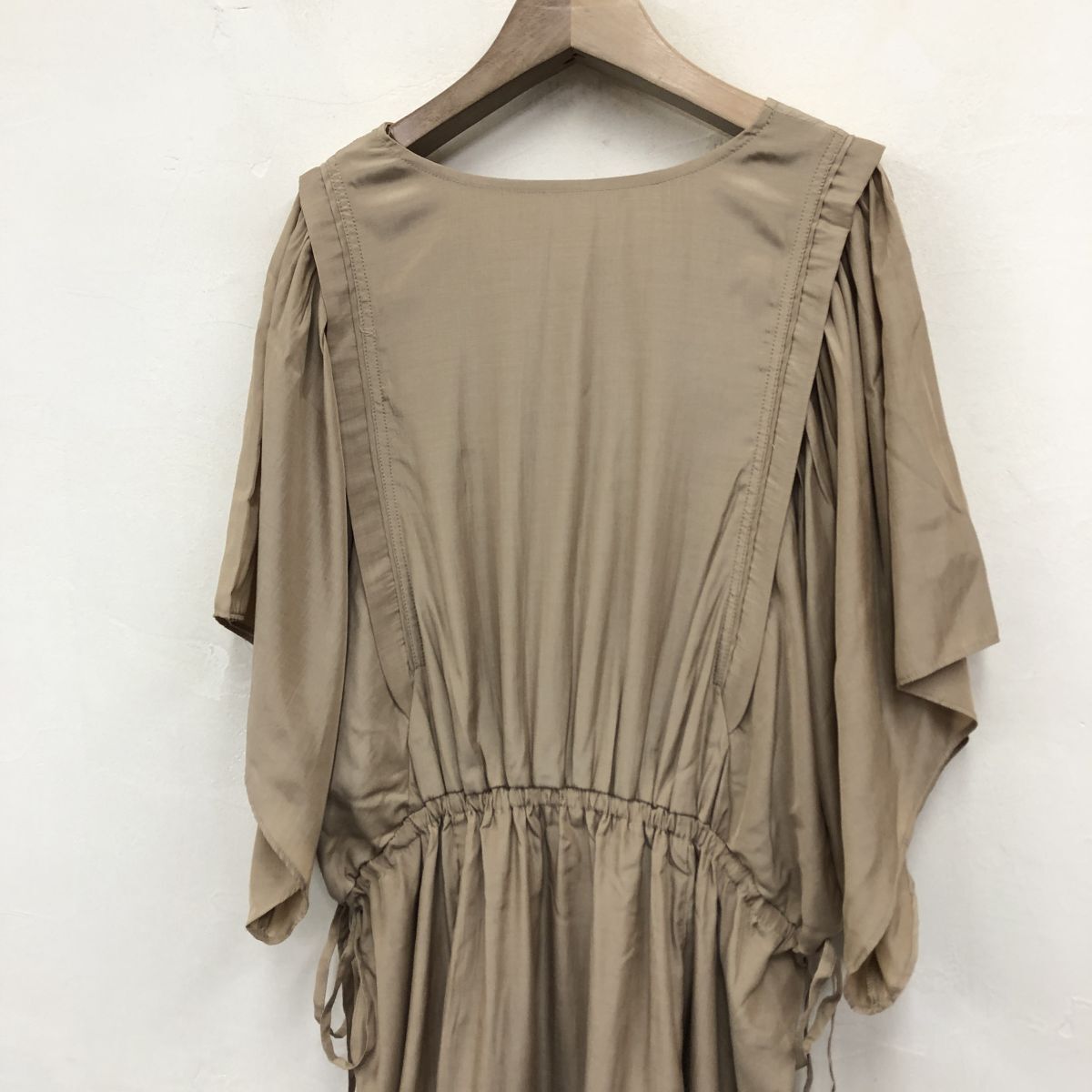 A2349-K* beautiful goods ROSE BUD Rose Bud short sleeves gya The - long One-piece * tag attaching sizeFree beige plain thin V neck thin lining equipped 