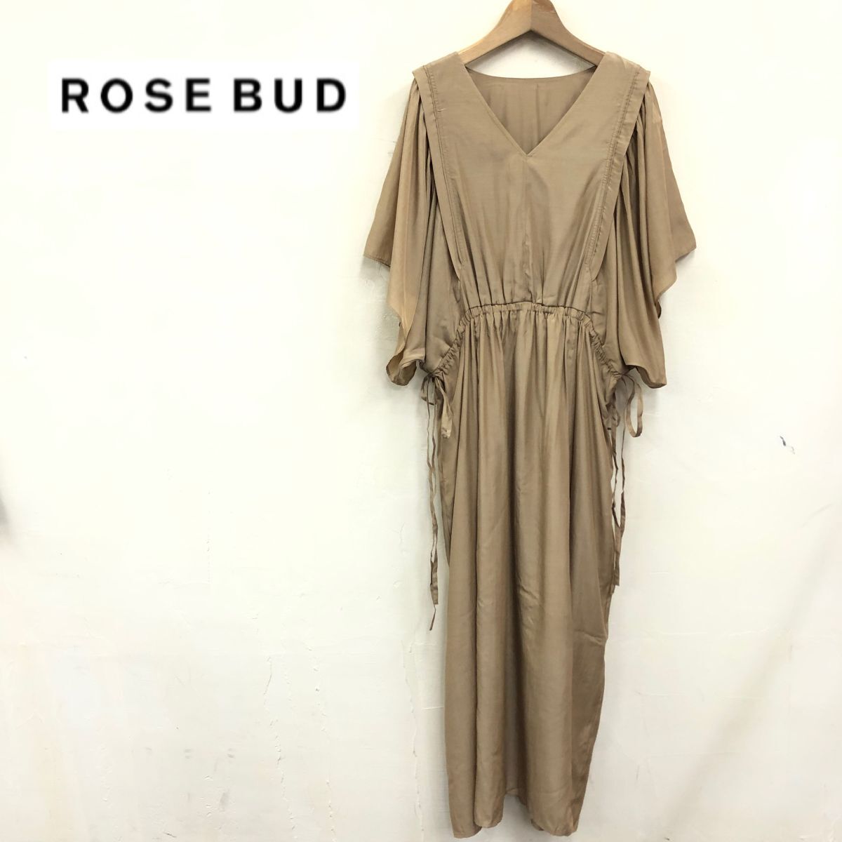 A2349-K* beautiful goods ROSE BUD Rose Bud short sleeves gya The - long One-piece * tag attaching sizeFree beige plain thin V neck thin lining equipped 