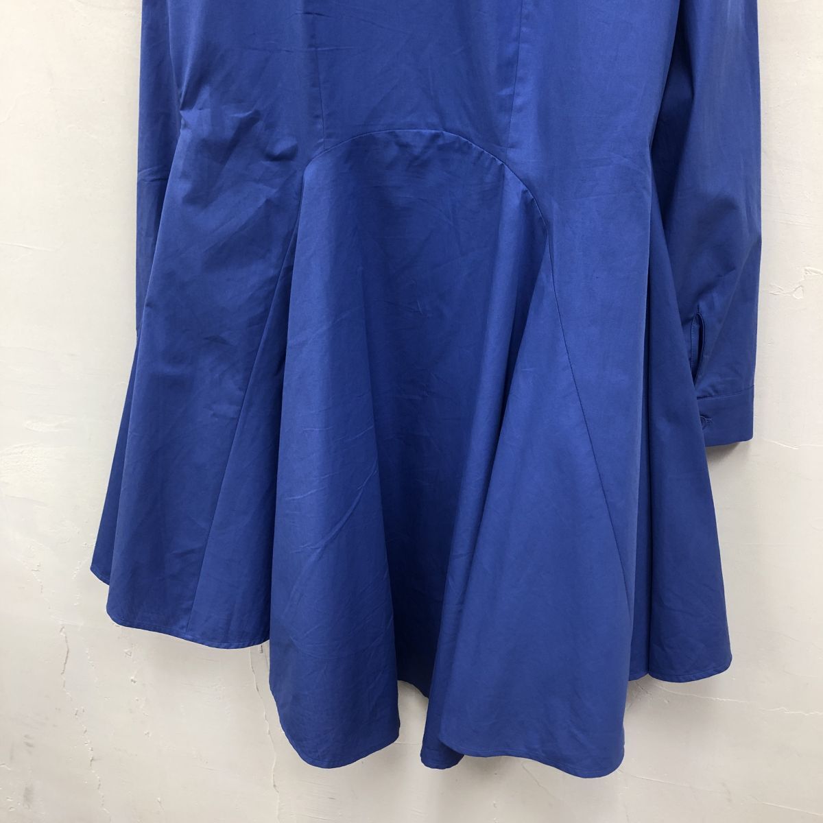 A2348-K◆良品 ZARA ザラ 長袖スキッパーフレアワンピース◆sizeS ブルー 無地 バンドカラー 綿100% 比翼 カジュアル 膝丈 レディースの画像6