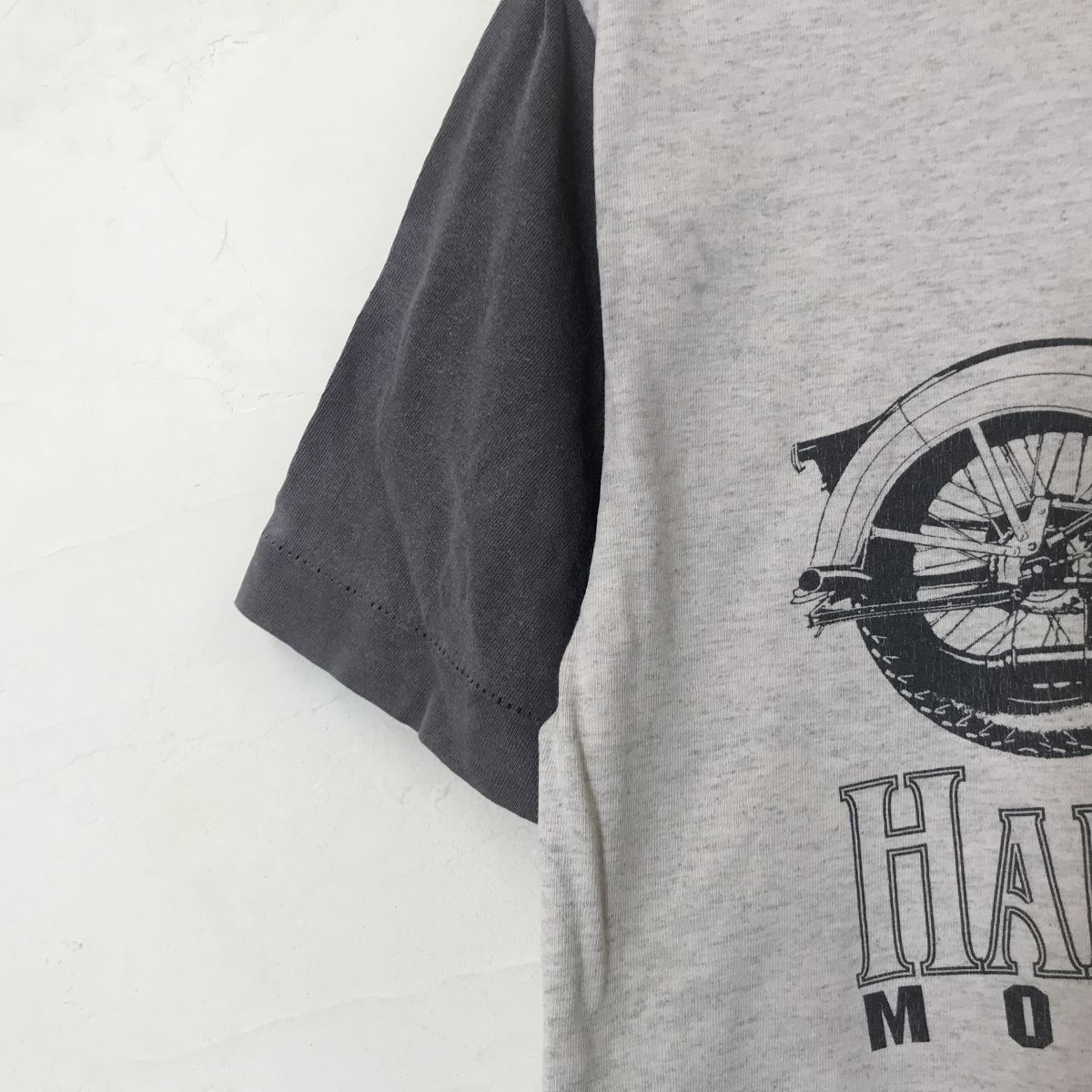 A2294-N◆old◆90s Harley Davidson ハーレーダビッドソン 半袖Tシャツ カットソー シングルステッチ◆sizeM アイボリー グレー コットン_画像4