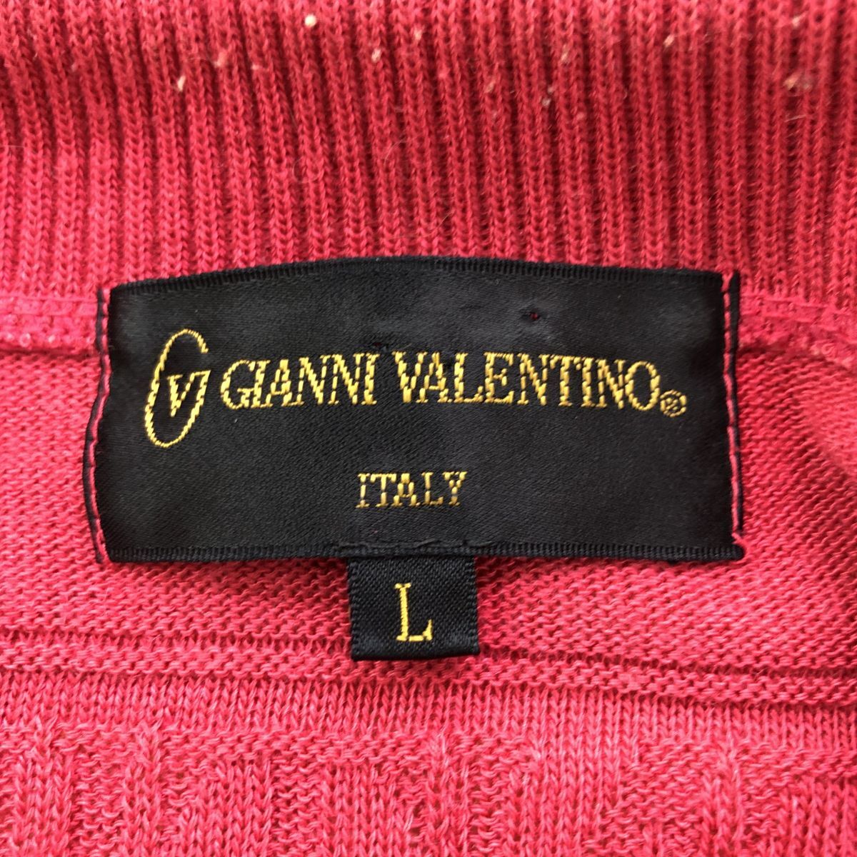 A2092-F-N◆ GIANNI VALENTINO ジャンニヴァレンティノ 半袖ポロシャツ ロゴ ボーダー ◆sizeL アクリル レーヨン ピンク 古着 レディース_画像7