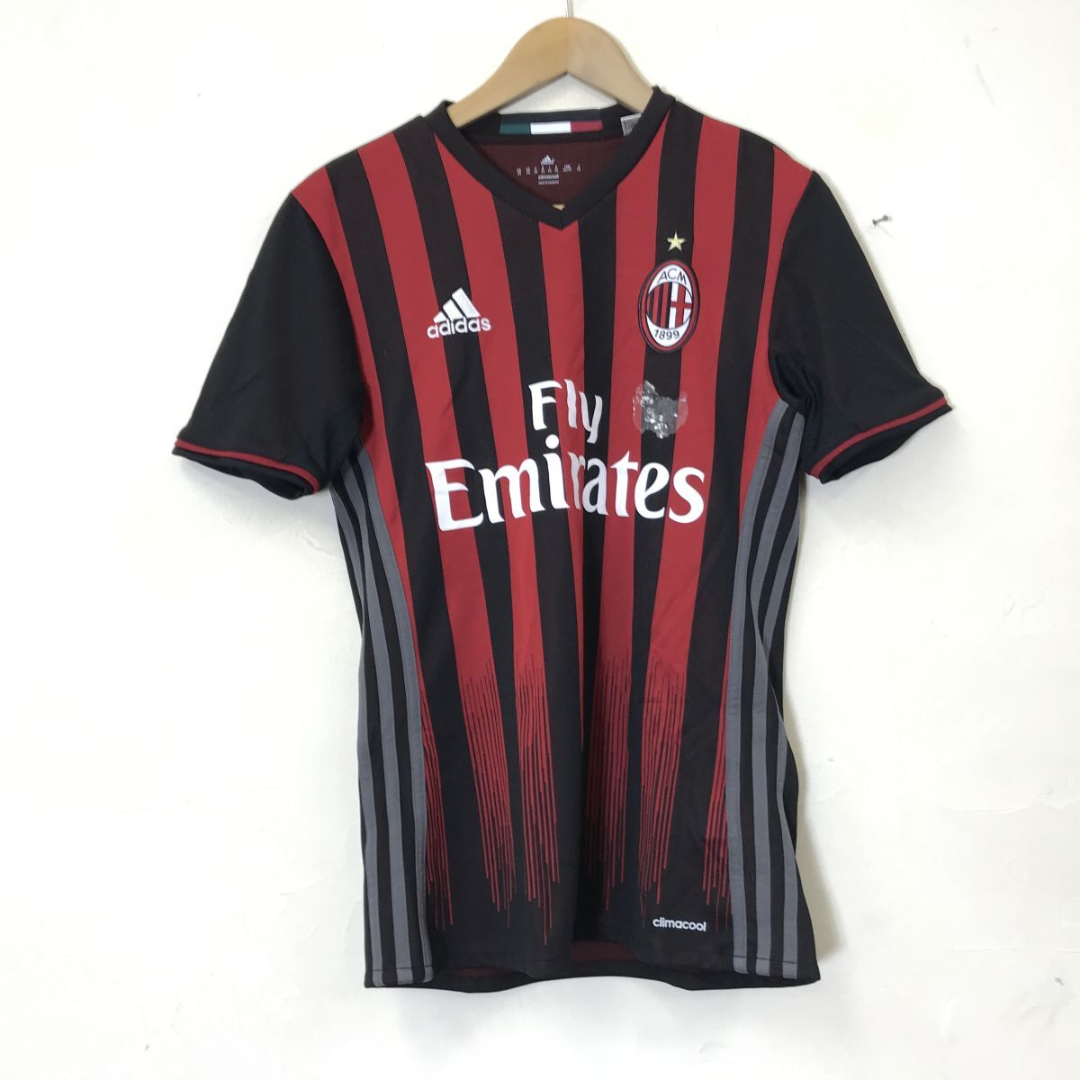 A2112-N◆ adidas ACmilan アディダス エーシーミラン ゲームシャツ カットソー 半袖 セリエA◆ sizeXS レッド ブラック ポリエステル_画像2