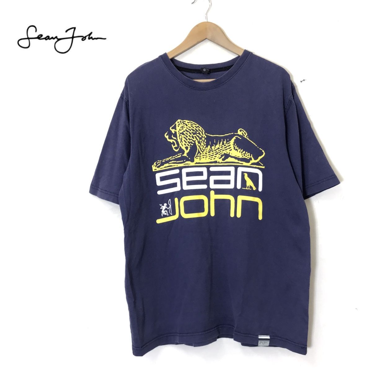 A2108-N◆old◆ Sean John ショーンジョン 半袖Tシャツ カットソー 大きめ プリント ◆ sizeL ネイビー 紺 コットン 100_画像1