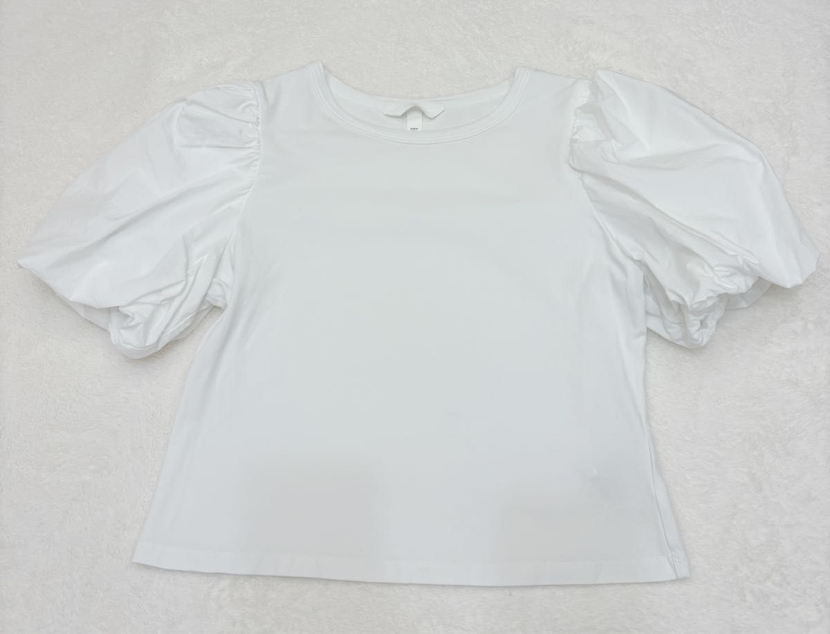 Ｈ&M バルーン袖 Tシャツ カットソー 半袖Tシャツ トップス ホワイト クルーネック