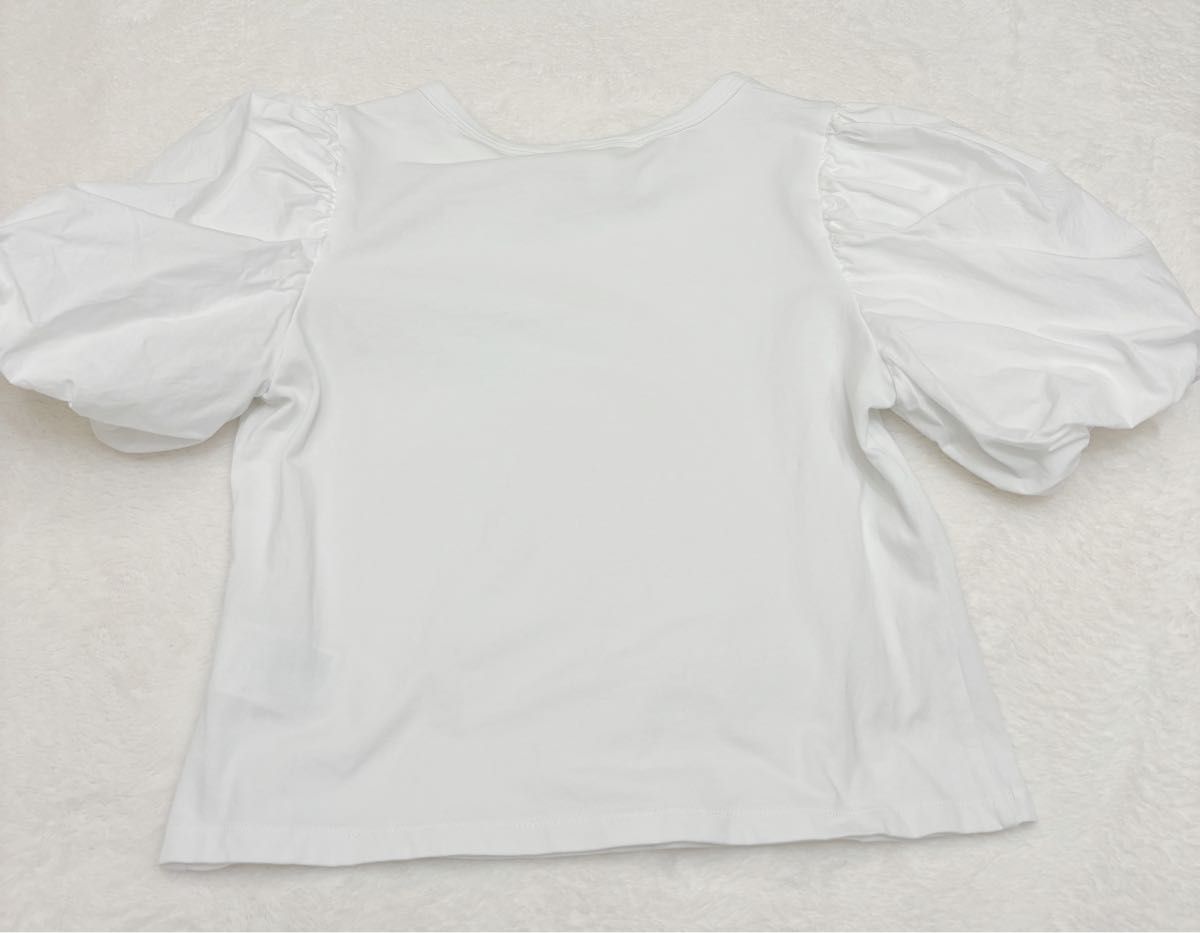 Ｈ&M バルーン袖 Tシャツ カットソー 半袖Tシャツ トップス ホワイト クルーネック