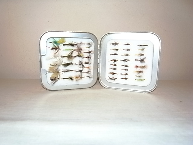 Rare Vintage Wheatley Square Fly box With 50 Flies for Rare Vintage Wheatley Square Fly box With 50 Flies for