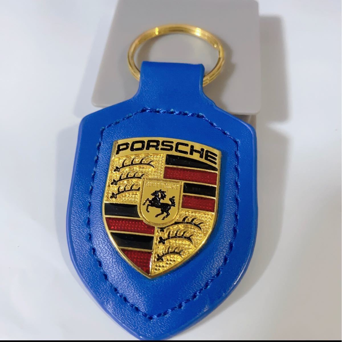 キーホルダー　PORSCHE ポルシェ クレスト キーホルダー　青_画像1