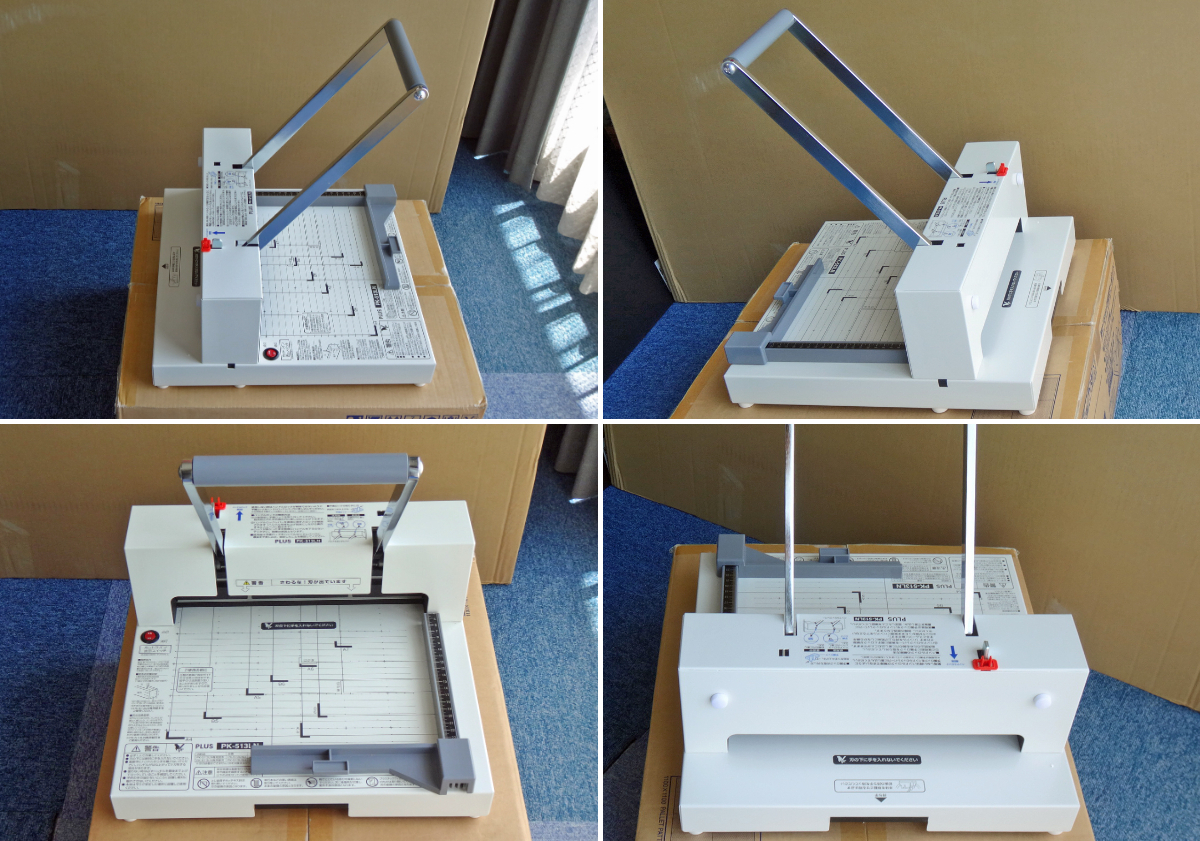 プラス 裁断機 A4 かんたん替刃交換 PK-513LN 26-309　ほぼ新品に未使用新品の替刃+うけ木つきです、自炊などに_左右前後写真