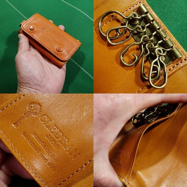 *kre gong nCLERDAN soft leather made 3. folding 5 ream key case orange unused * tag attaching!!!*