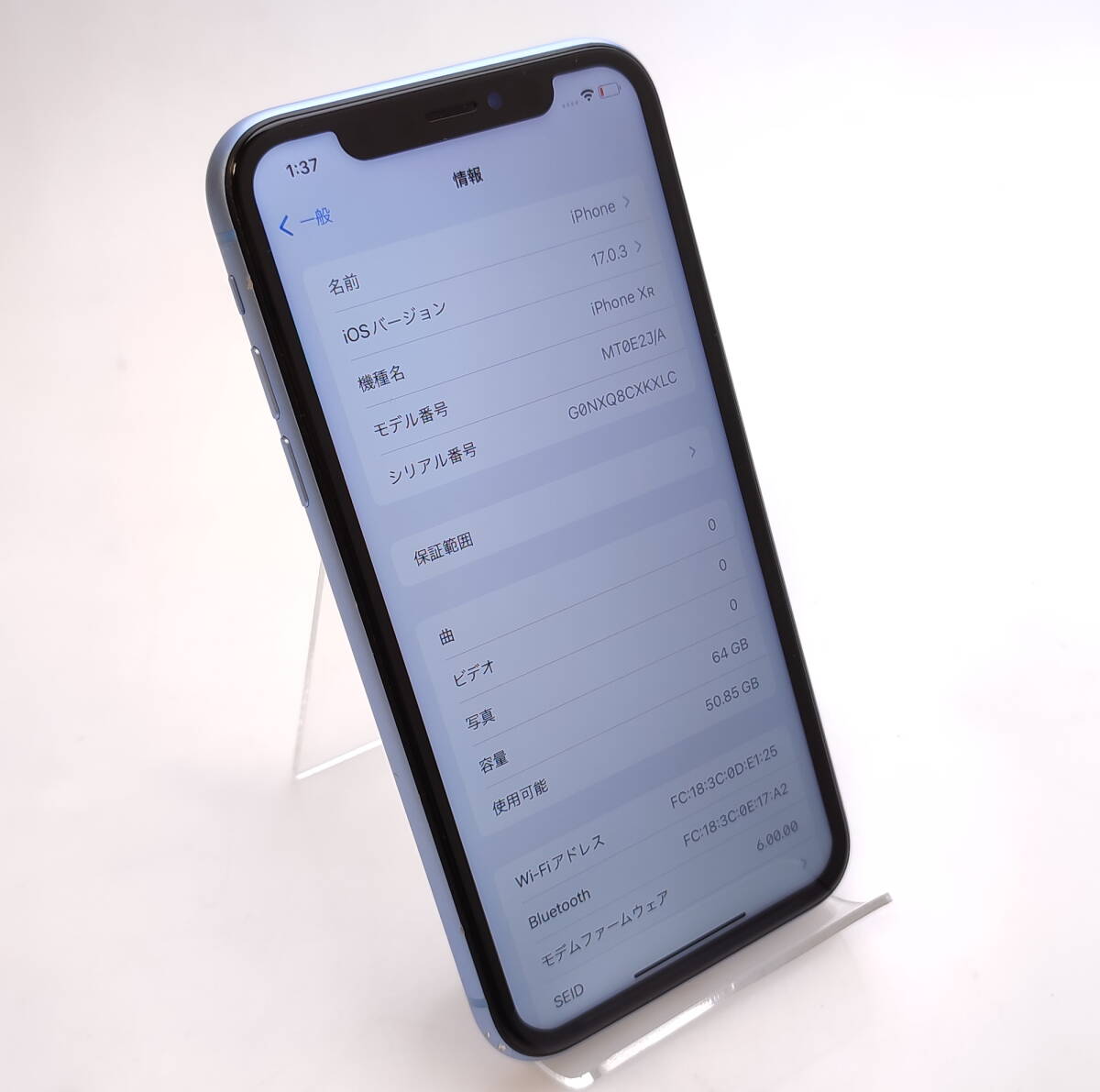 ジャンク iPhoneXR 64GB SIMロック解除済み ◯判定 非純正パネル ネジ欠損