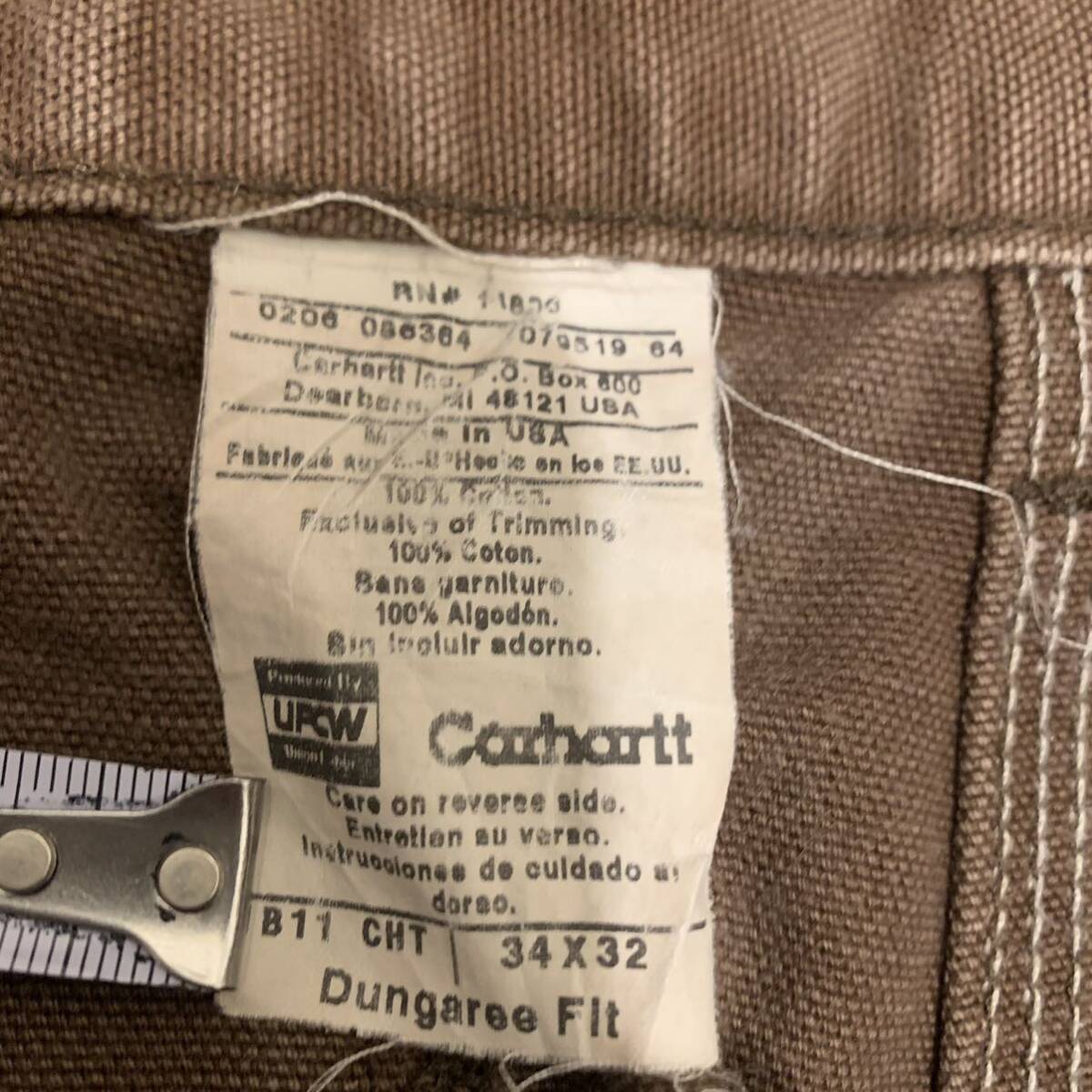 アメリカ製 ビンテージ カーハート Carhartt ダック ペインターパンツ 表記34インチ 茶色 アメカジ ワーク ストリート USA製 ブラウン _画像3