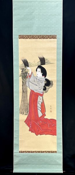 【模写】信谷「官女之図」掛軸 紙本 人物画 美人画 日本画 日本美術 置眉 女官 ｃ042322_画像3