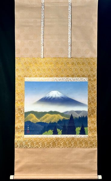 [ genuine work ]. inside one preeminence [..] hanging scroll silk book@ landscape map Mt Fuji mountain origin spring .... Tokyo. person gold mud also box two multi-tiered food box n040401