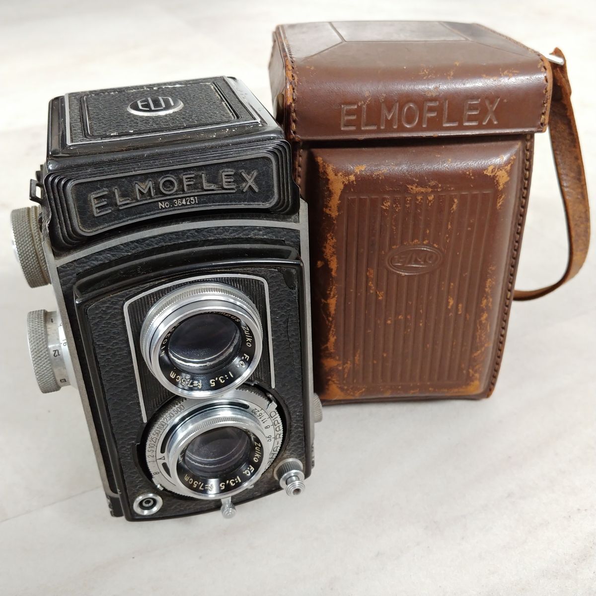 【☆1円スタート☆】ELMOFLEX エルモフレックス Olympus Zuiko F.C. 1:3.5 f=7.5cm レザーケース付 レトロ 二眼レフ フィルムカメラ SA3059の画像1