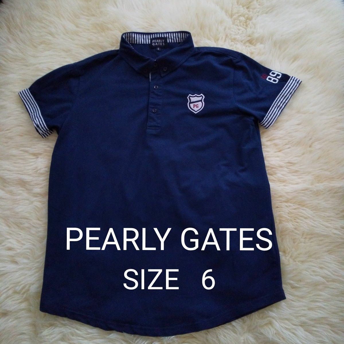 PEARLY GATES  ボタンダウン　半袖ポロシャツ　サイズ6   ネイビー