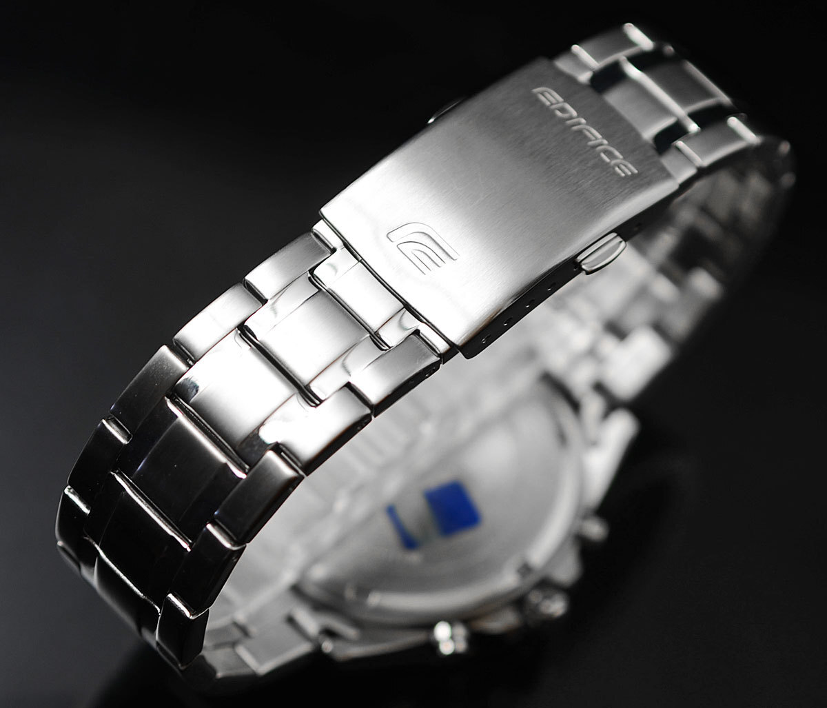 新品1円 カシオ逆輸入EDIFICEエディフィス欧米モデル 鮮烈ネイビーブルー 100m防水 クロノグラフ 腕時計 未使用 CASIO メンズ 1スタの画像6