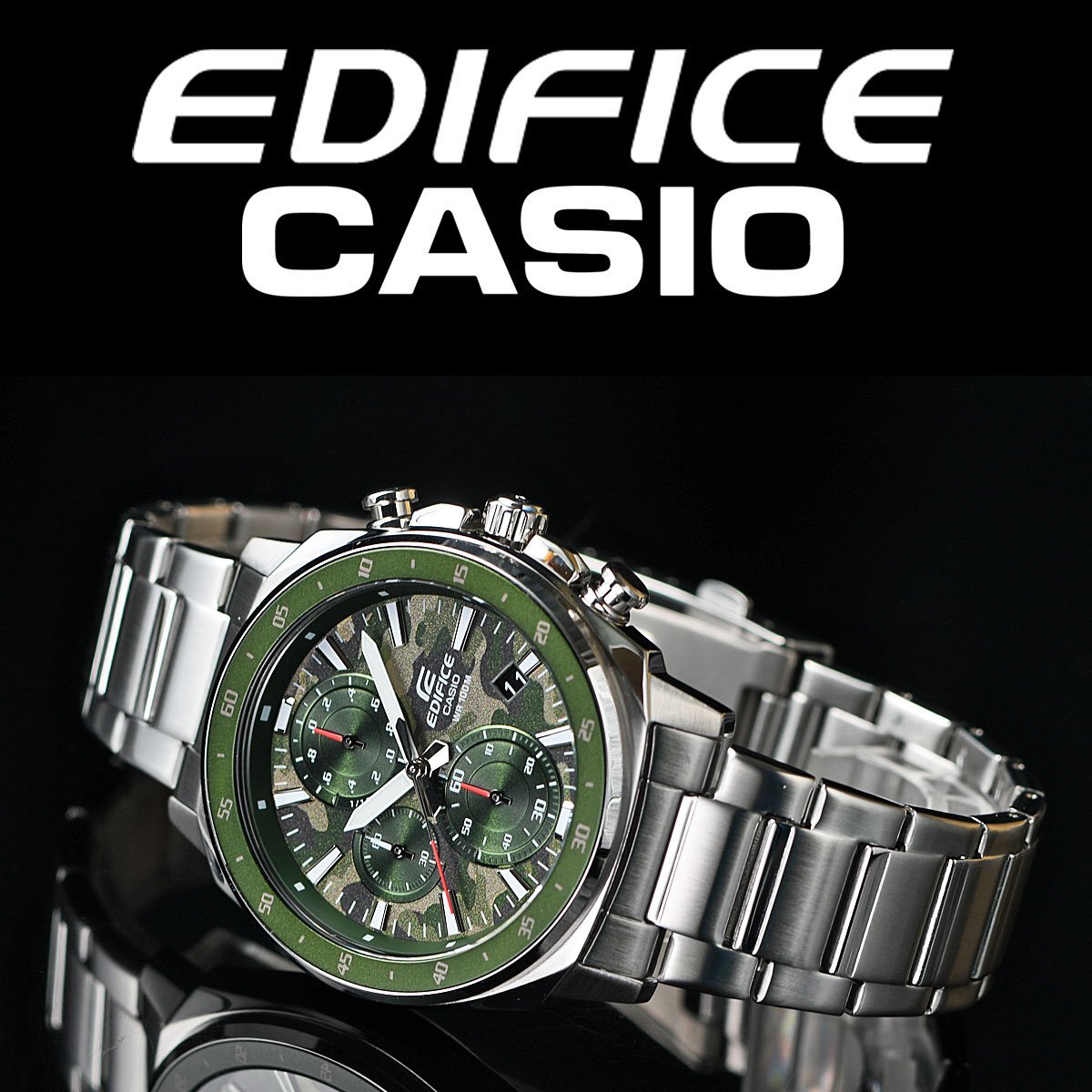  new goods 1 jpy Casio EDIFICE green camouflage pattern camouflage -ju reimport Edifice Europe and America model 100m waterproof chronograph wristwatch CASIO men's 