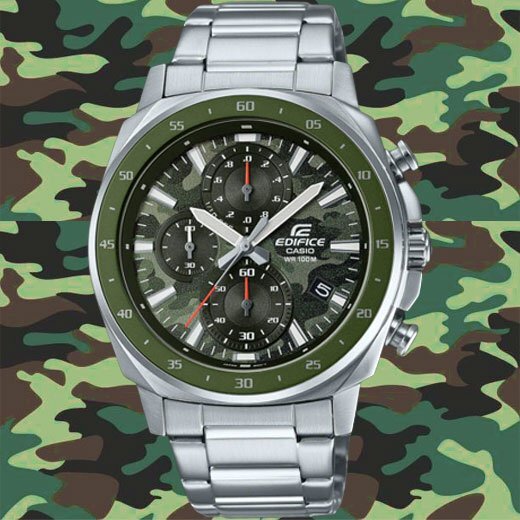 new goods 1 jpy Casio EDIFICE green camouflage pattern camouflage -ju reimport Edifice Europe and America model 100m waterproof chronograph wristwatch CASIO men's 