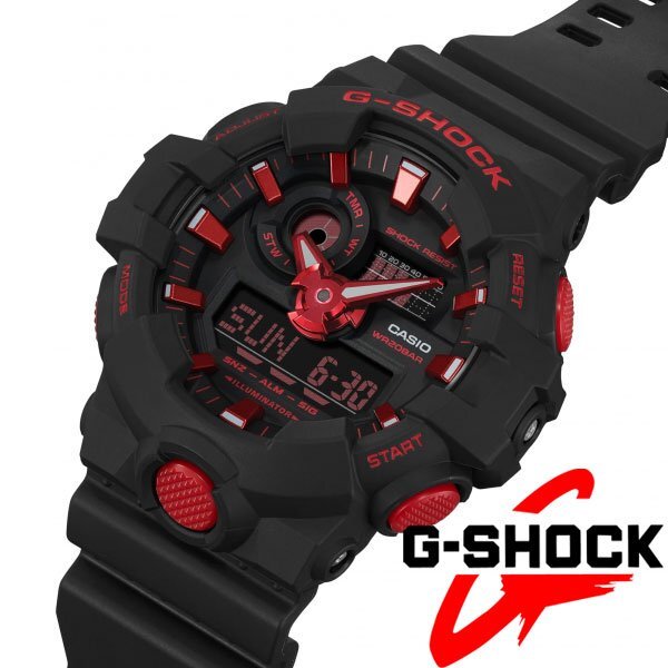 新品1円 Gショック 【ブラック＆レッド】 200m防水 耐衝撃構造 デジアナ 腕時計 GA-700BNR-1A G-SHOCK メンズ CASIO カシオの画像3