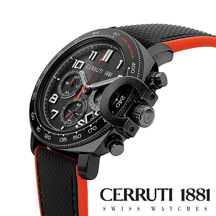 新品1円 チェルッティCERRUTI 1881 高級イタリアブランド セルッティ 超激レア日本未発売 メンズ腕時計 ブラックIP加工 1/10秒クロノグラフ