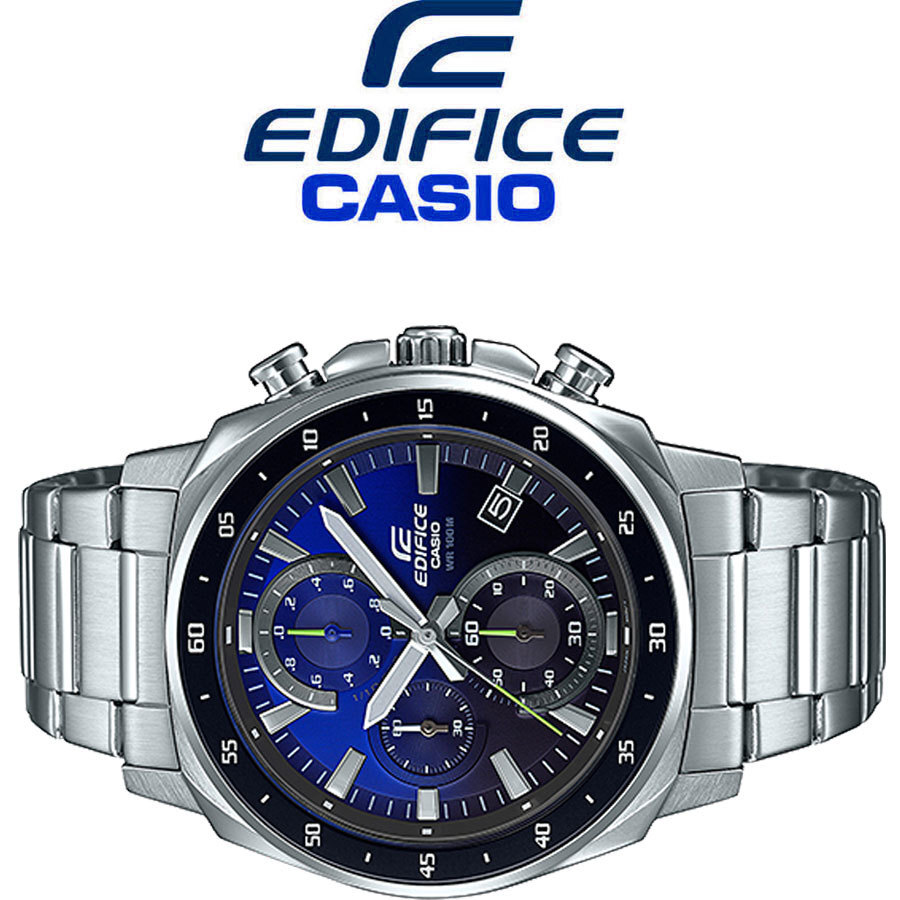  new goods 1 jpy Casio reimport EDIFICE Edifice Europe and America model blue gradation 100m waterproof chronograph wristwatch unused CASIO men's 